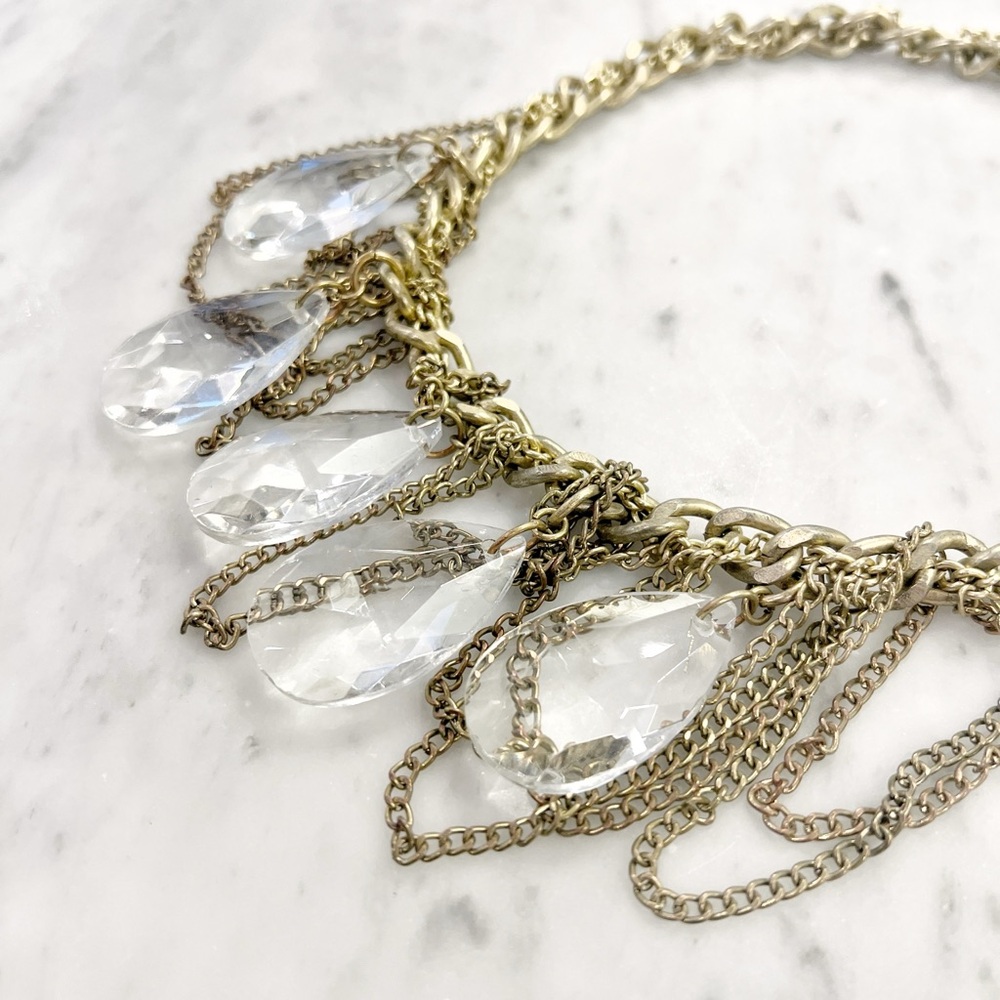 Banana Republic Elegant Gold and Silver Bib Necklace with Crystal Accents - Picture 3 of 5